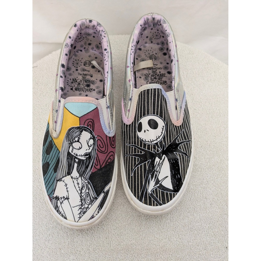 Ground Up Nightmare Before Christmas Jack & Sally Slip On Sneakers 6.5 Silver